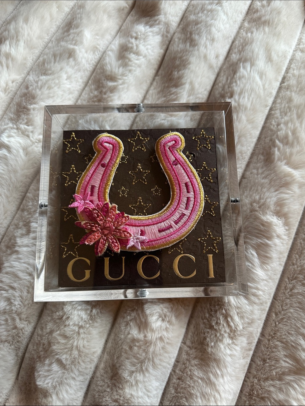 Stephen Wilson Studio Gucci “Luck” 5x5 Pink Embroidered Horseshoe